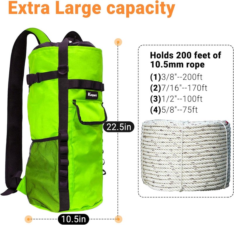 Keepark Store Rock Climbing Rope Storage Bag - Large Capacity Tree Rope Storage Backpack, Waterproof Oxford Outdoor Climbing Rope Bag With Adjustable Shoulder Straps - Green - Image 5
